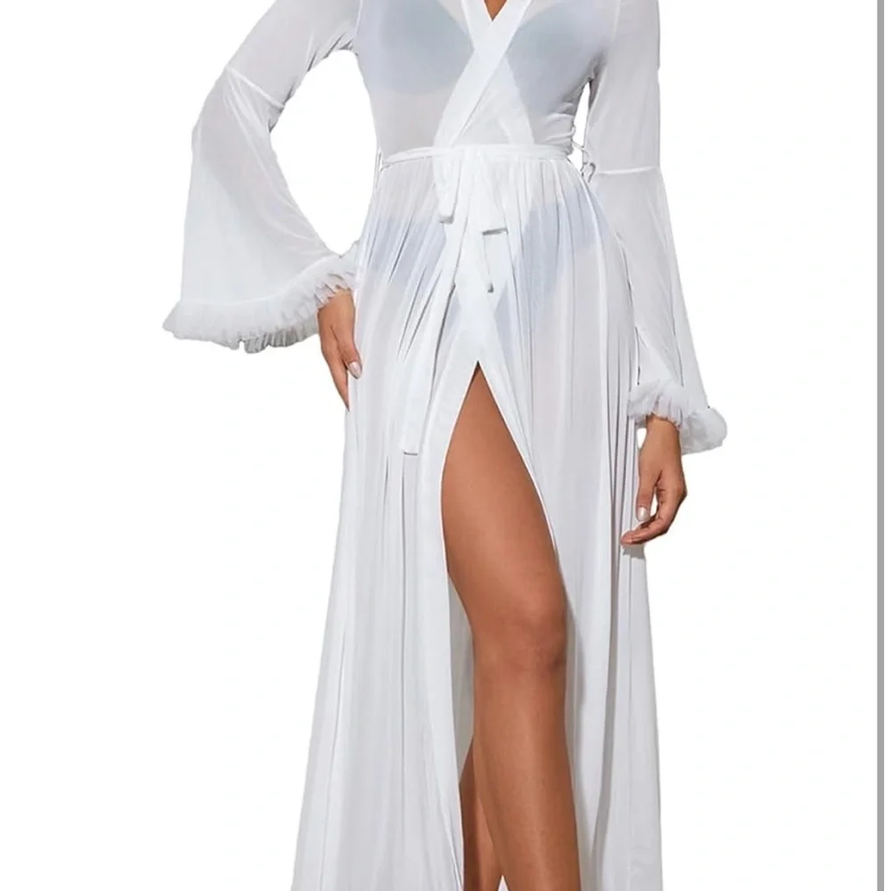 Amazon White Sheer Ruffle Robe - Picture 7 of 7